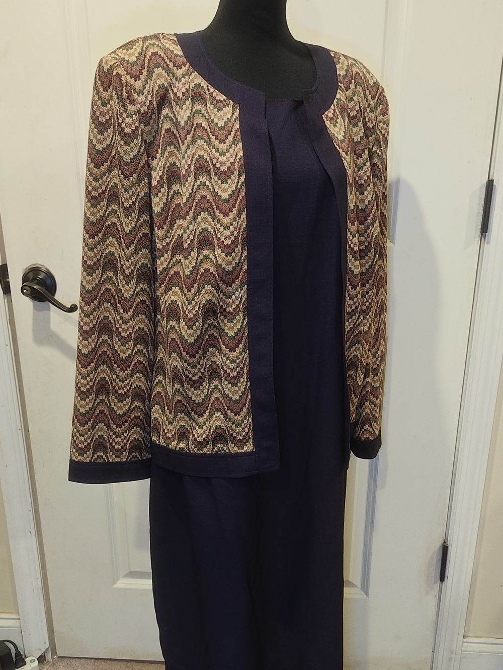 Plum Dress with Multicolor Patterned Jacket Set